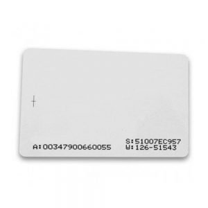 Cartão de proximidade PVC ISO 125KHZ branco com 3 códigos – Abatrack, Wiegand e Serial